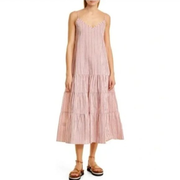 BOSS Datecara White Pink Striped Sleeveless V-Neck Midi Dress Sundress Sz 4 NWT - Picture 16 of 16